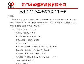 2016年度評優(yōu)獲獎名單出爐咯！